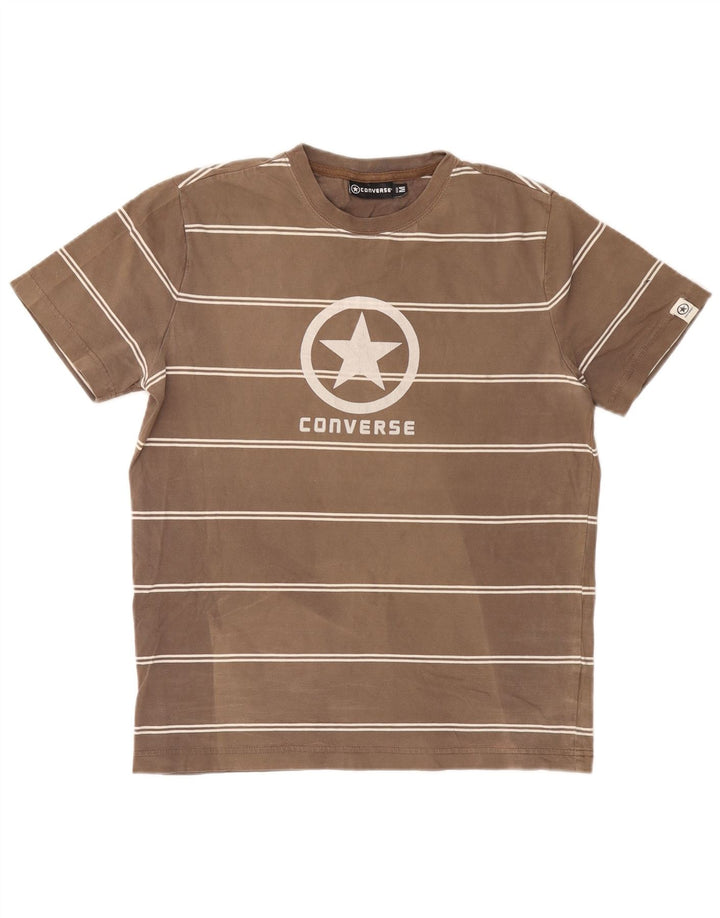 Converse Herren Grafik-T-Shirt-Oberteil aus mittelbraun gestreifter Baumwolle