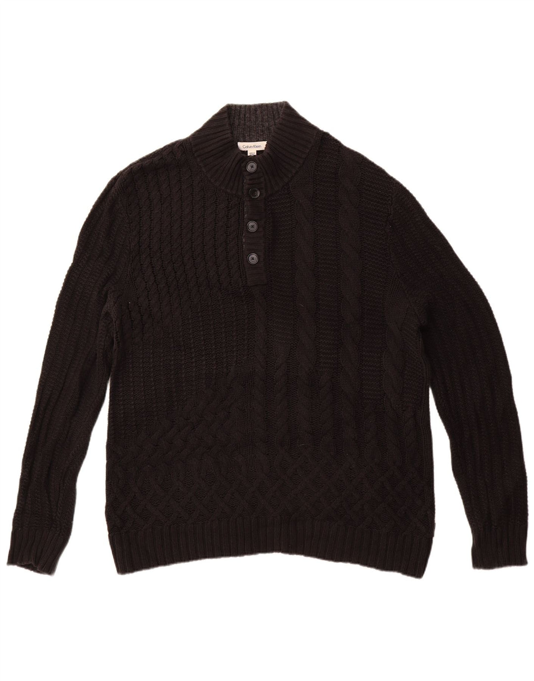 Calvin Klein Herren-Pullover mit Knopfkragen, XL, schwarze Baumwolle