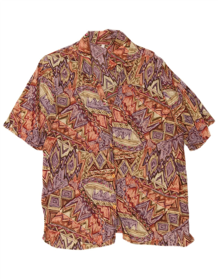 Vintage Damen Kurzarmshirt UK 10 Klein Mehrfarbig Geometrisch