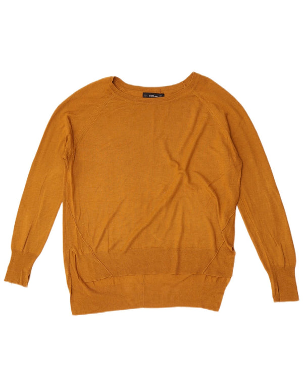 Zara Damen-Pullover mit U-Boot-Ausschnitt, UK 14, mittelgelbe Viskose