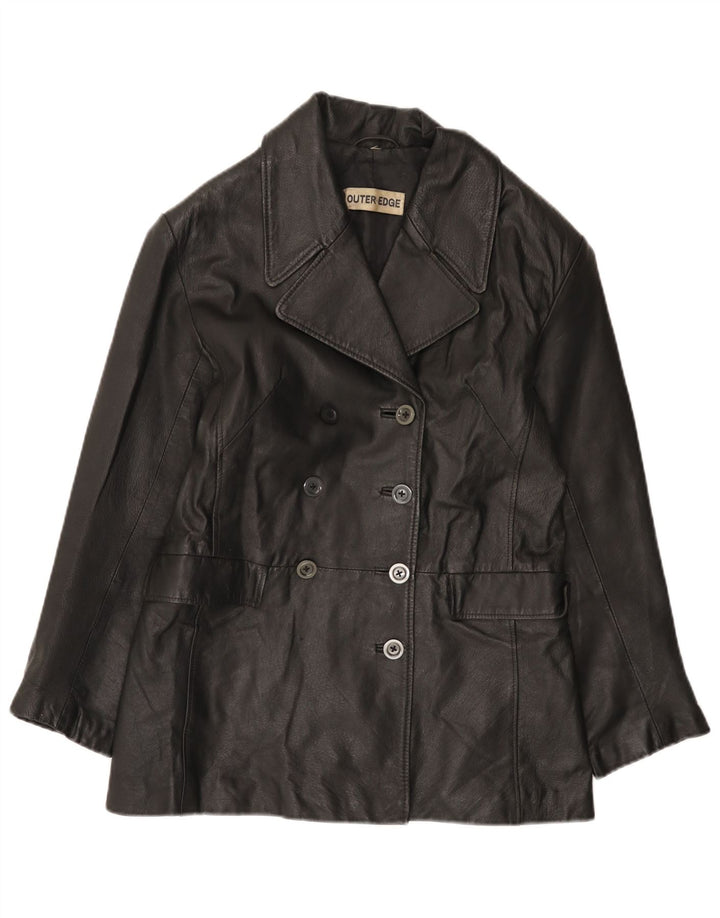 Outer Edge Damen Lederjacke UK 14 Mittelschwarzes Leder