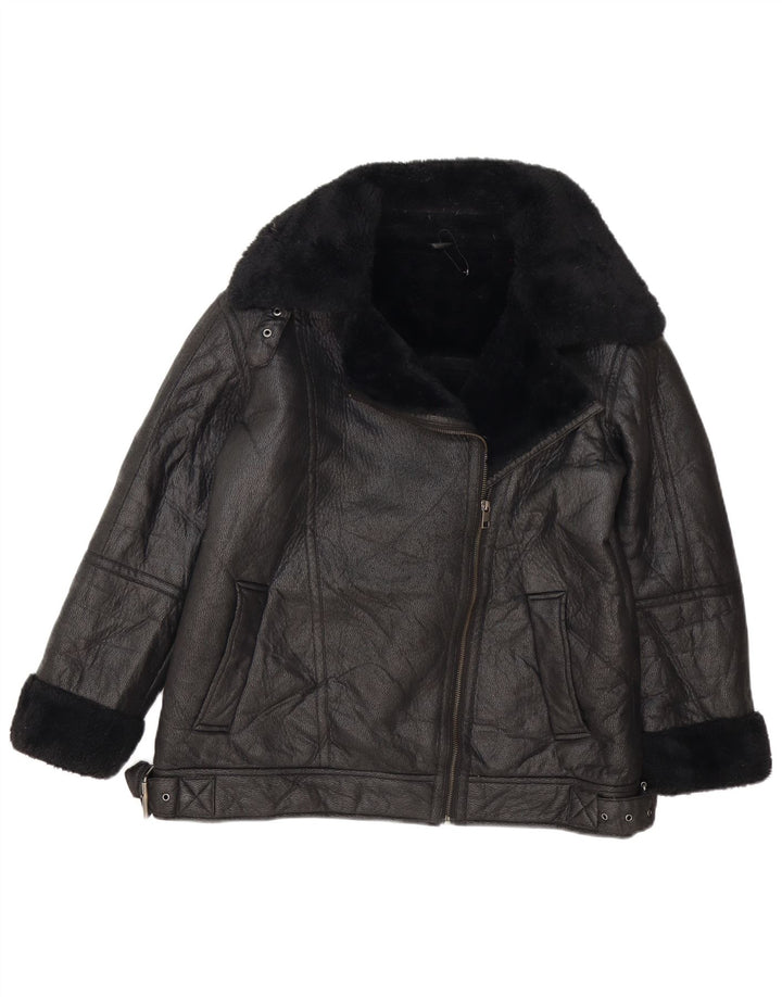 Marks & Spencer Damen Sherpa-Jacke UK 14 Large Schwarz Polyethylen