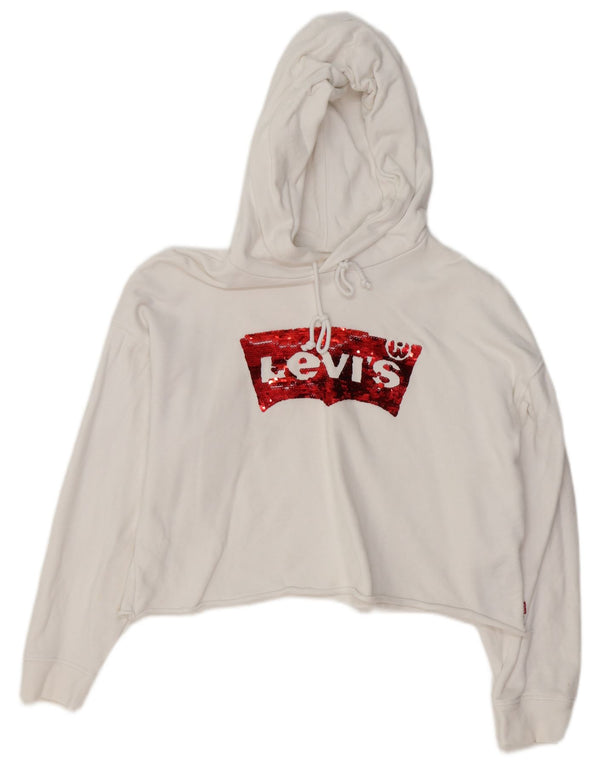 LEVI'S Damen-Pullover mit übergroßem Crop-Hoodie, UK-Größe 14, mittelweiße Baumwolle