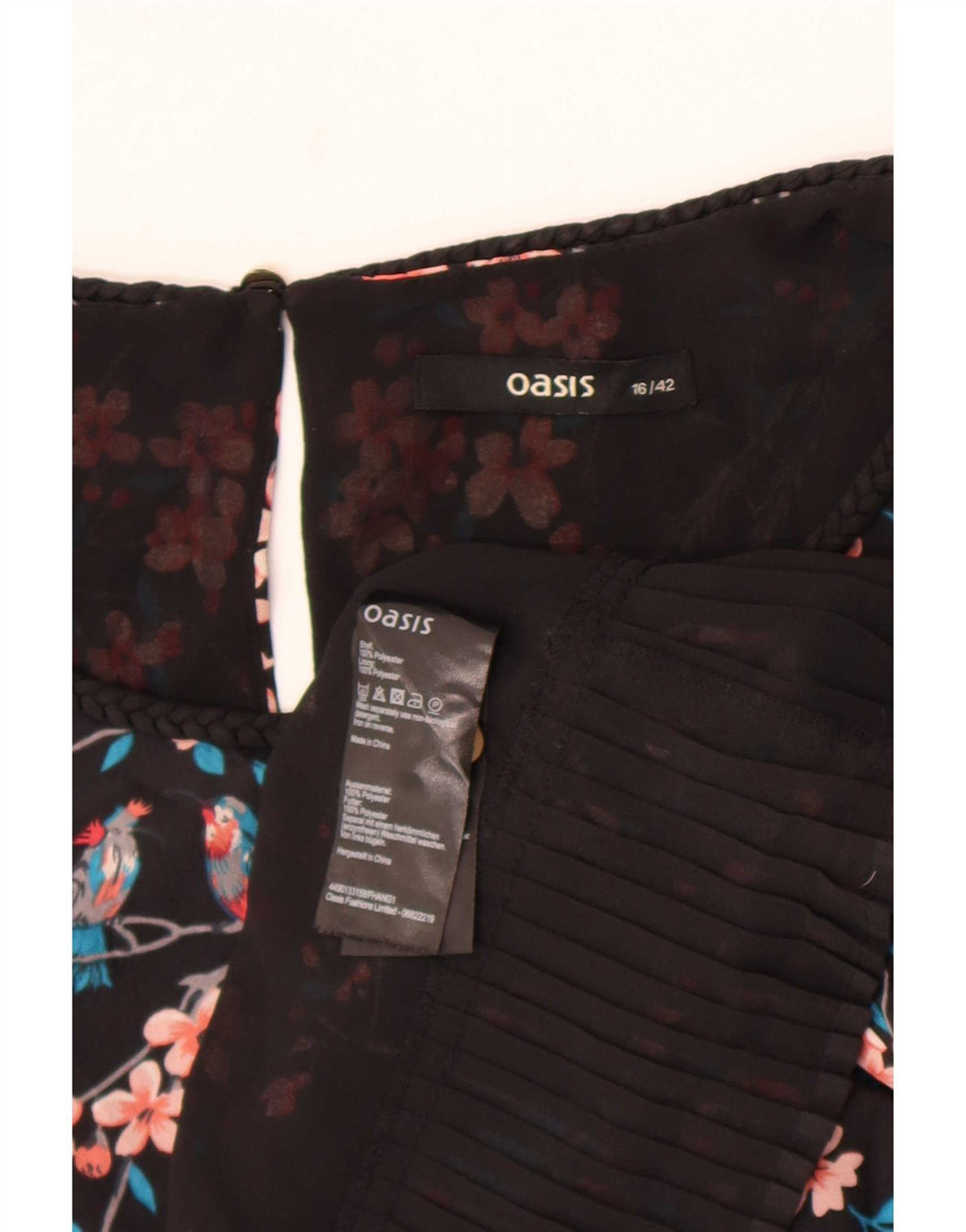 Oasis Ärmelloses Damen-Blusenoberteil, UK-Größe 46, Größe L, Schwarz, Blumenmuster, Polyester