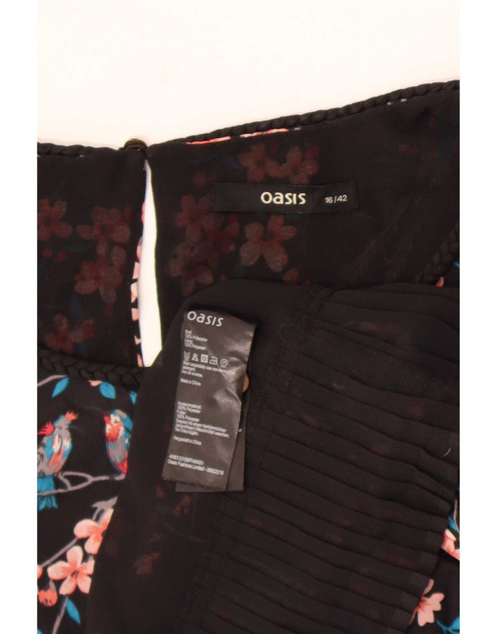 Oasis Ärmelloses Damen-Blusenoberteil, UK-Größe 46, Größe L, Schwarz, Blumenmuster, Polyester