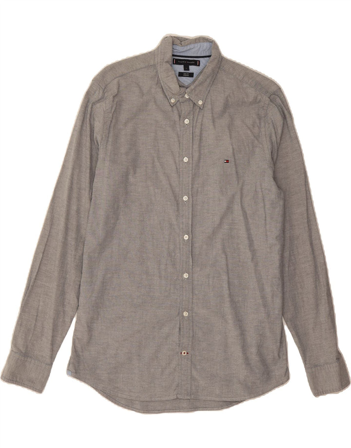 TOMMY HILFIGER Mens Slim Fit Shirt Large Grey Cotton Vintage Tommy Hilfiger and Second-Hand Tommy Hilfiger from Messina Hembry 