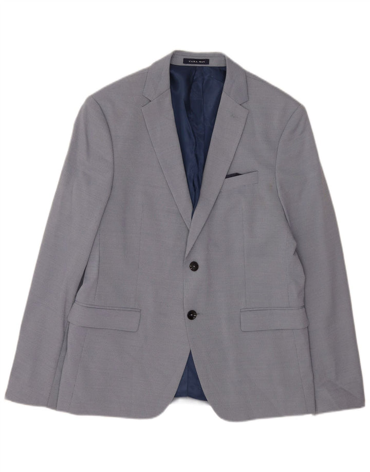 Zara Herren-Blazerjacke mit 2 Knöpfen, EU 52, groß, blau, Polyester