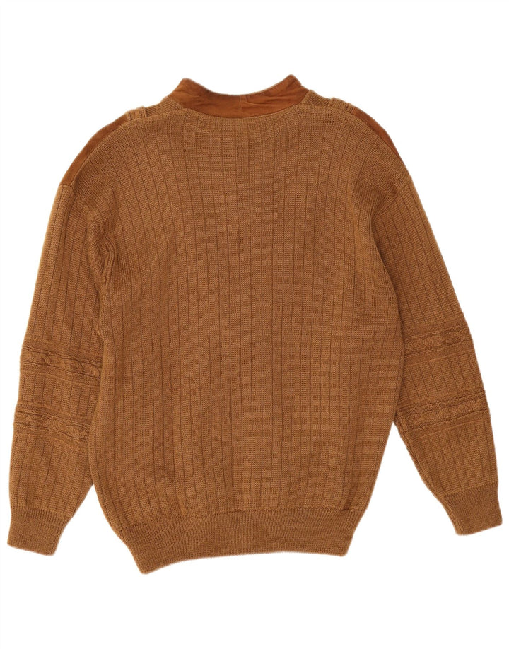 Laura Pucci Herren-Pullover mit Knopfkragen, Mittelbraun