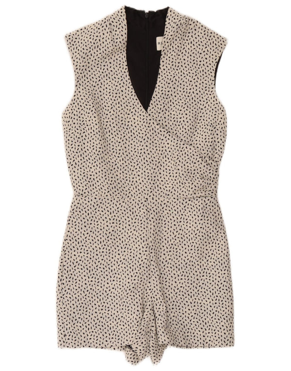 Reiss Womens Playsuit UK 8 Small Weiß gepunktete Baumwolle