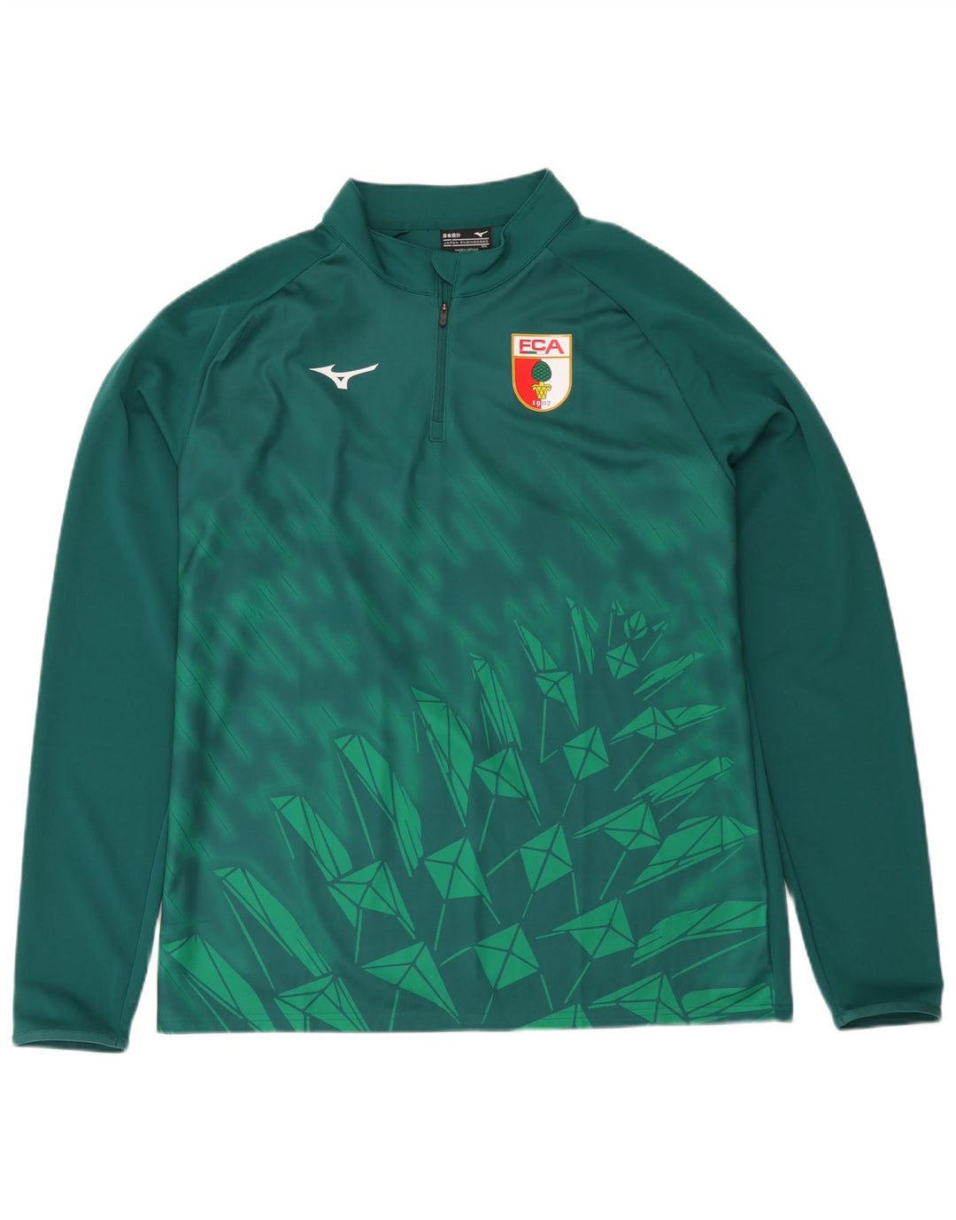 Mizuno Herren-Oberteil mit Reißverschluss und Grafik, langärmelig, 3XL, grün, geometrisch, Polyester