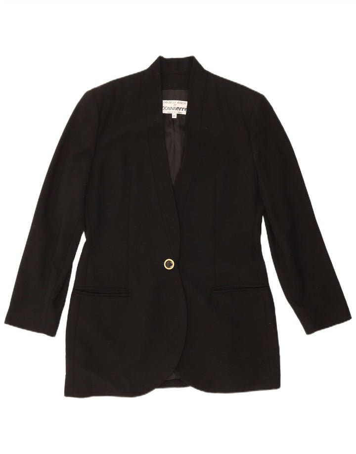 Vintage Damen 1 Knopf Blazer Jacke IT 44 Medium Schwarz