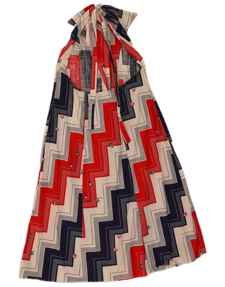 Vintage Damen Neckholder-Kleid IT 46 Große mehrfarbige geometrische Baumwolle