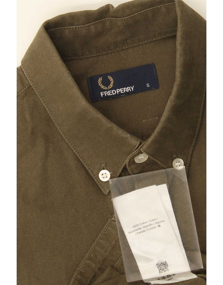 Fred Perry Herren Kurzarm-Hemd mit normaler Passform, Größe S, Grün, Baumwolle
