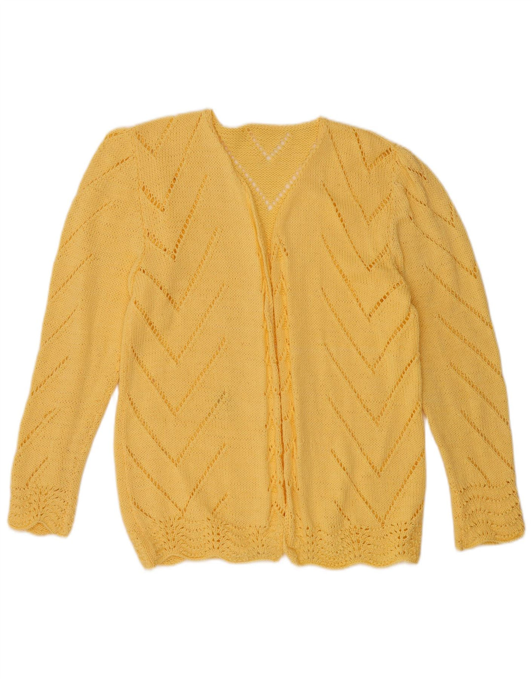 VINTAGE Offener Damen-Cardigan-Pullover UK 12 Mittelgelb