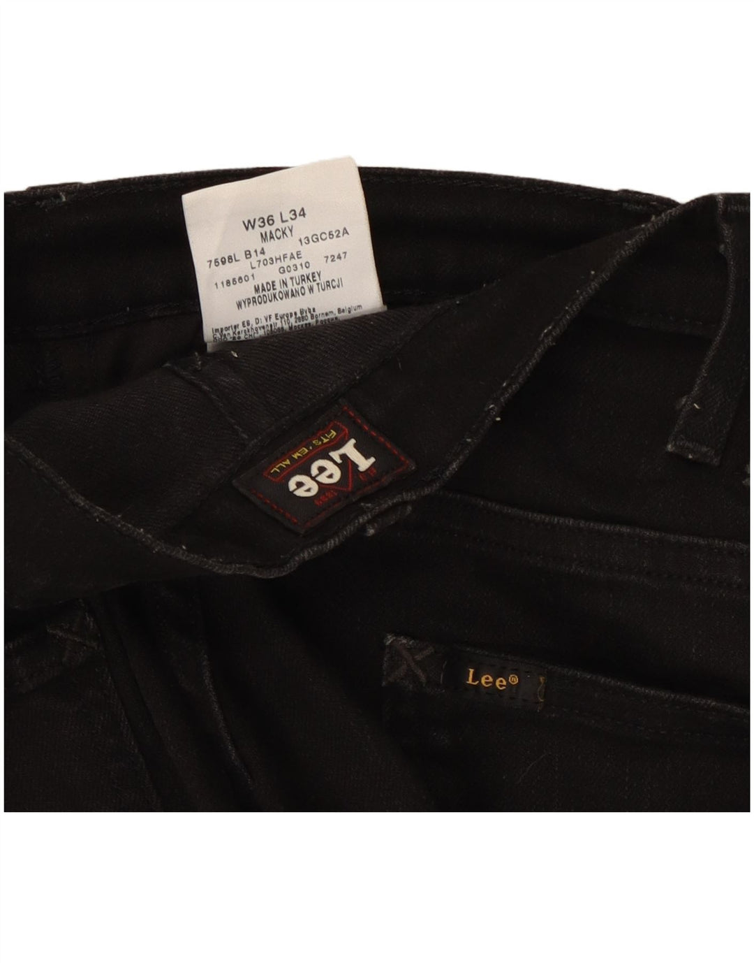 LEE Herren Macky Straight Jeans W36 L27 Schwarze Baumwolle