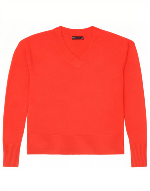 Marks & Spencer Damen-Pullover mit V-Ausschnitt, UK 14, Größe L, Orange, Acryl