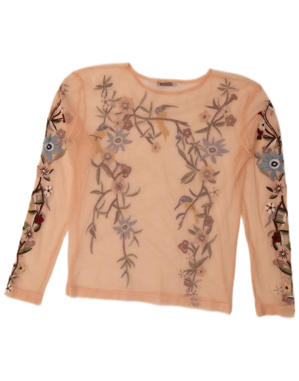 Langärmliges, durchsichtiges Damenoberteil von Zara, Gr. 10, klein, rosa geblümt