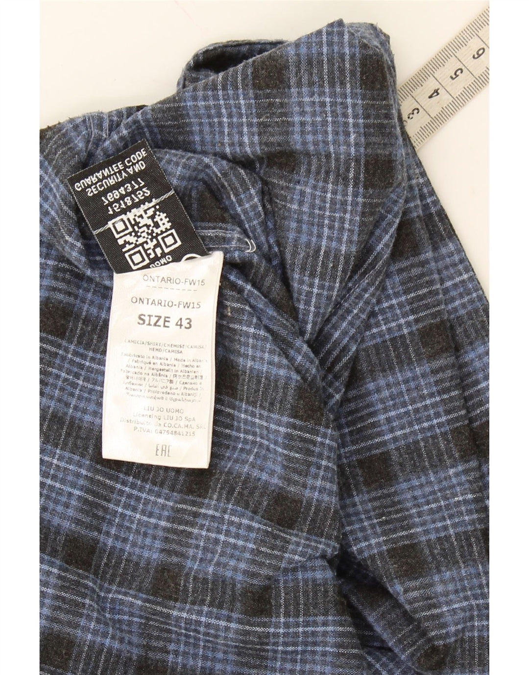 LIU JO Mens Slim Fit Shirt Size 43 Large Blue Check Cotton Vintage Liu Jo and Second-Hand Liu Jo from Messina Hembry 
