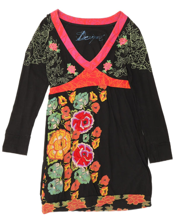 Desigual Damen Langarm-Etuikleid UK 12 Medium Black Floral
