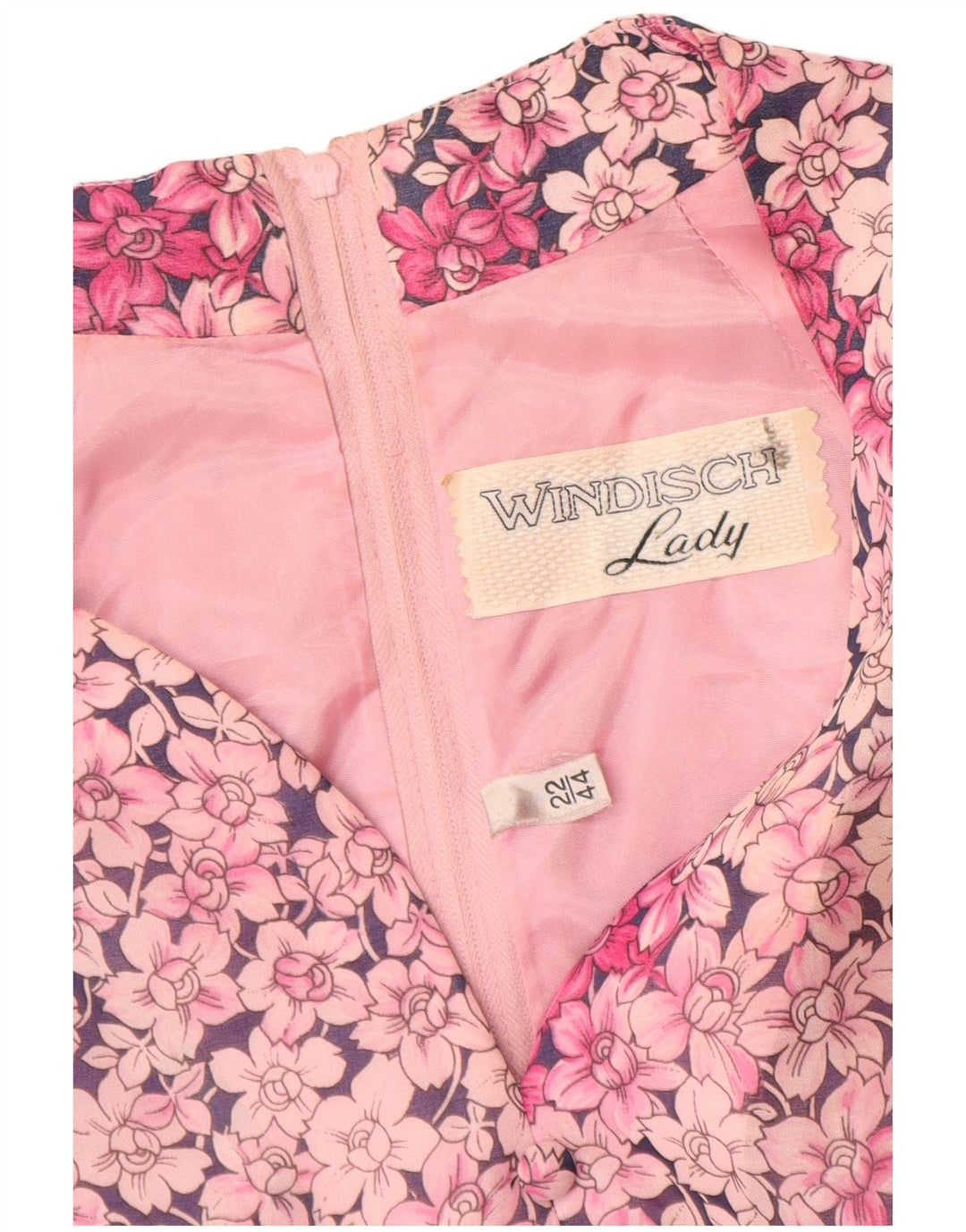 VINTAGE Damen Langarm-A-Linien-Kleid EU 44 XL Rosa Blumenmuster aus Polyester