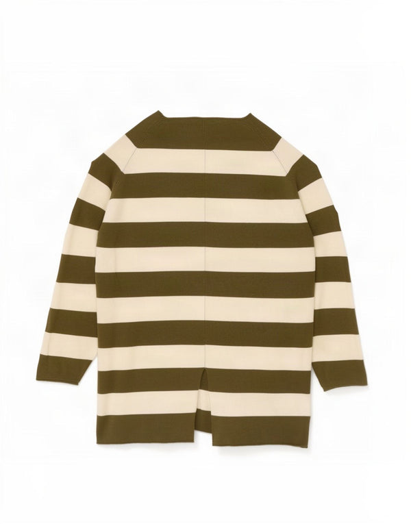 Zara Damen-Pullover mit 3/4-Ärmeln und U-Boot-Ausschnitt, Gr. 10, Größe S, Khaki, gestreift