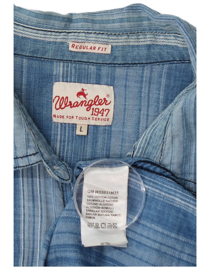 WRANGLER Herren-Flanellhemd mit normaler Passform, groß, blau gestreift, Baumwolle