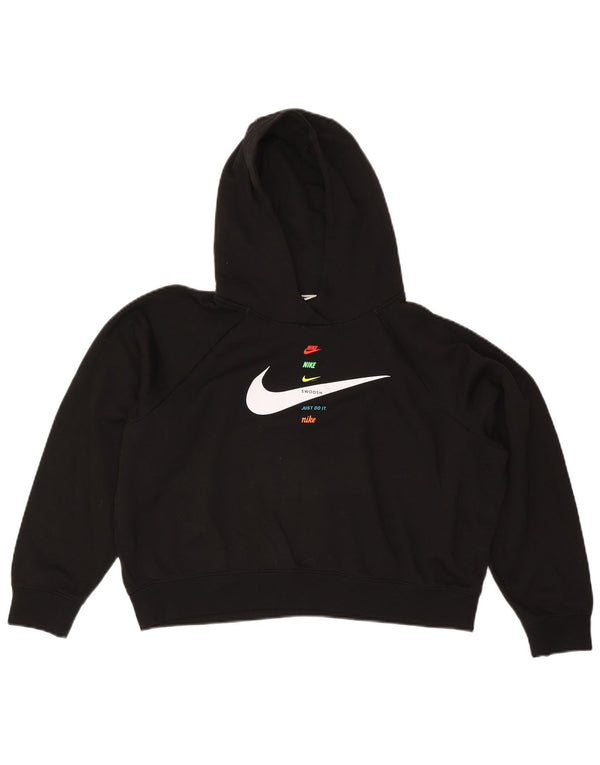 Nike Damen-Kapuzenpullover mit Swoosh-Grafik, übergroß, Gr. 14, Schwarz