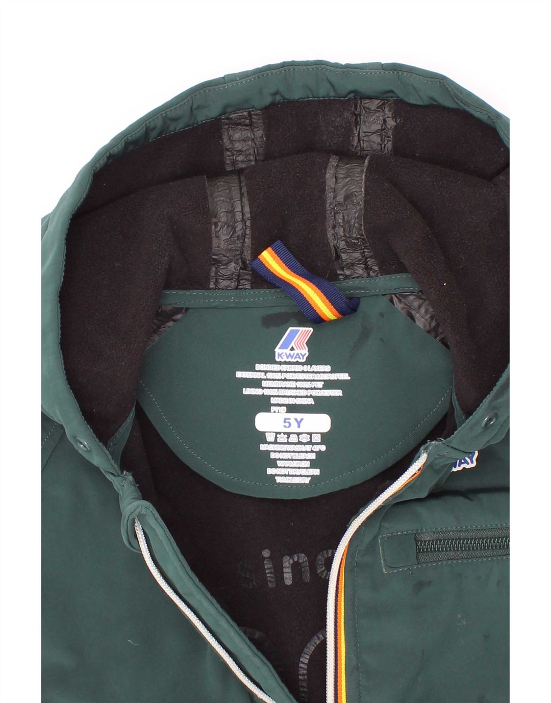 K-Way Jungen-Windbreakerjacke mit Kapuze, 4–5 Jahre, grünes Polyester