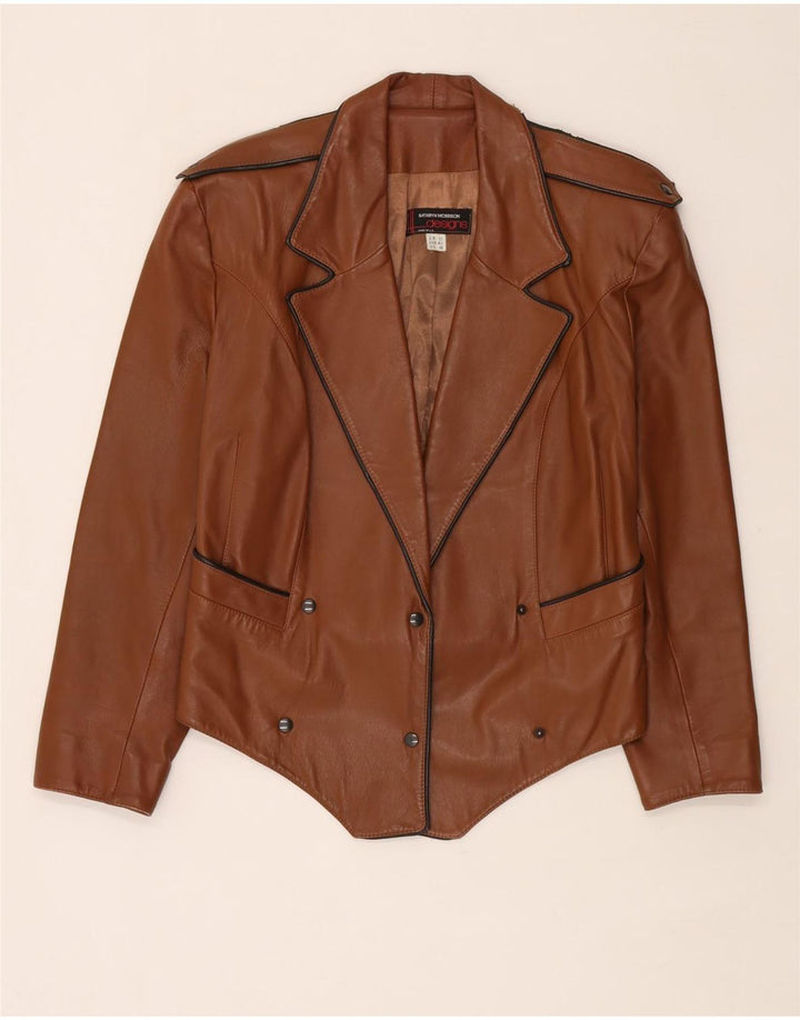 Vintage Damen Crop Military Lederjacke UK 12 Mittelbraun