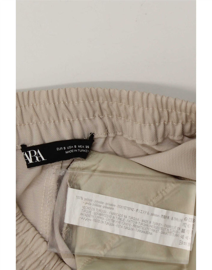 Zara Damen Tapered Casual-Hose, Größe S, W26, L25, Beige, Polyester