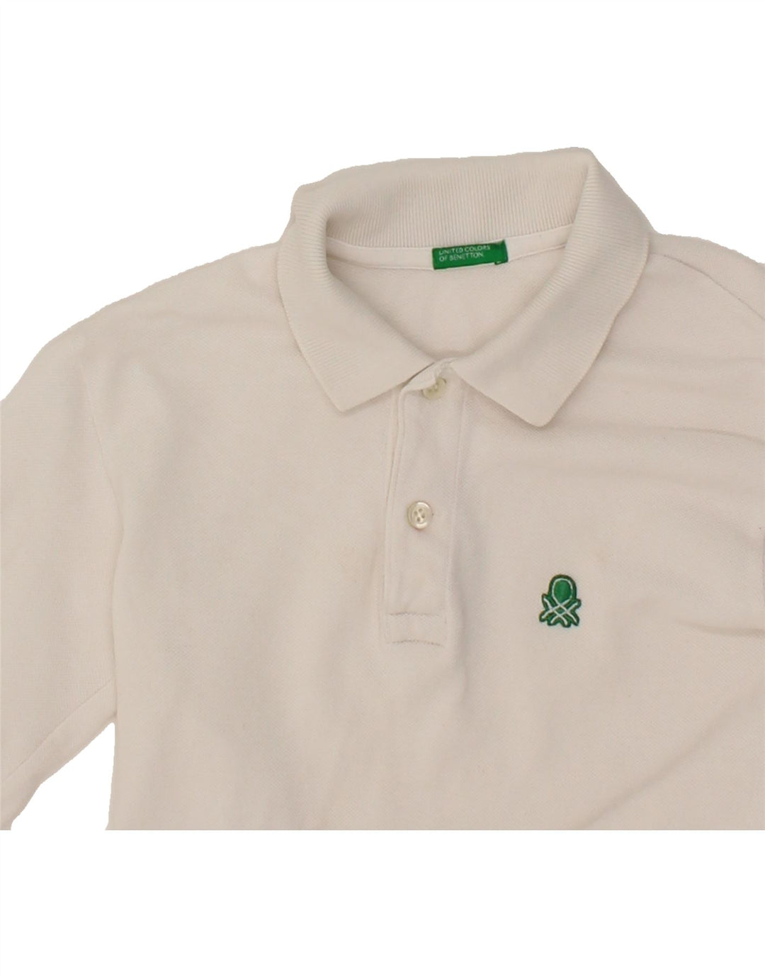 BENETTON Boys Long Sleeve Polo Shirt 3-4 Years White Vintage Benetton and Second-Hand Benetton from Messina Hembry 