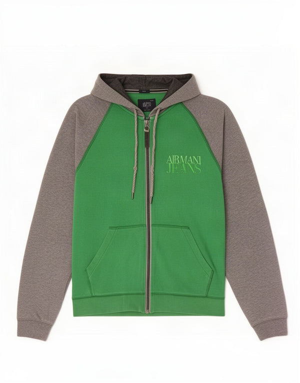 Armani Jeans Damen Graphic Zip Hoodie Pullover UK 16 Large Grün