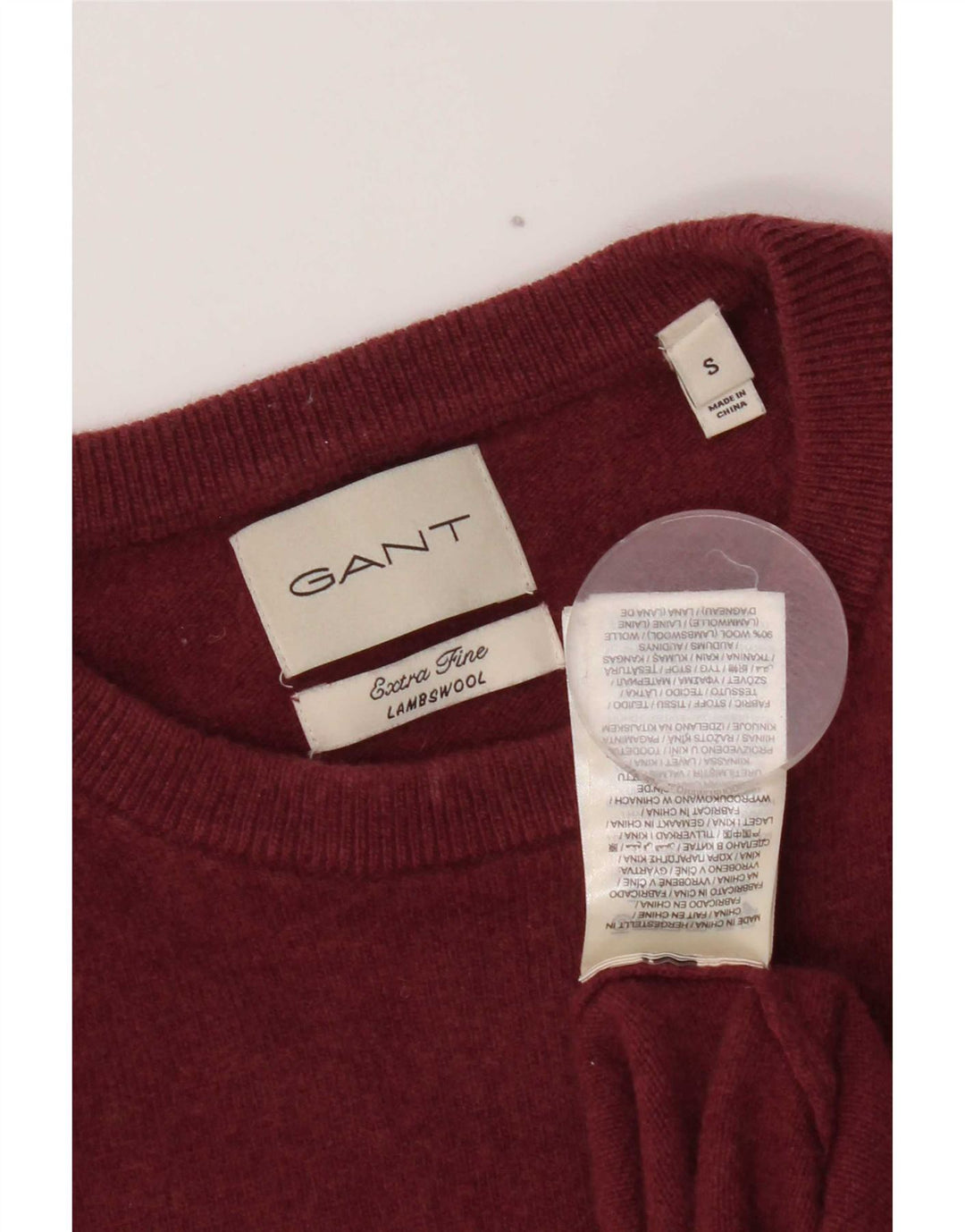 Gant Herren-Pullover mit Rundhalsausschnitt, klein, burgunderrote Lammwolle