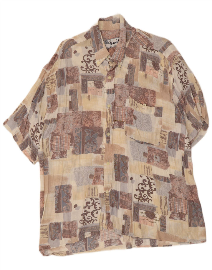 Vintage Herren Kurzarmhemd Großes Beige Patchwork