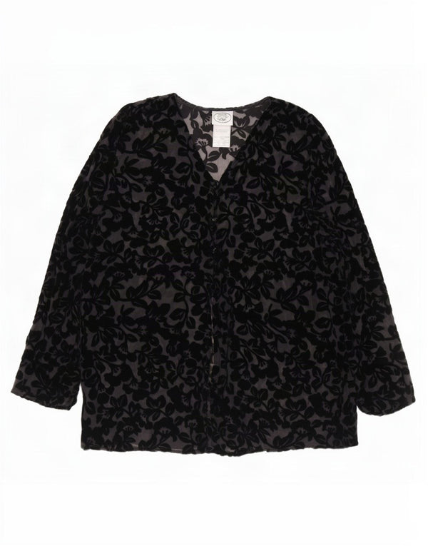 Durchsichtige Damen-Hemdbluse von Laura Ashley, Gr. 16, groß, schwarz, geblümt