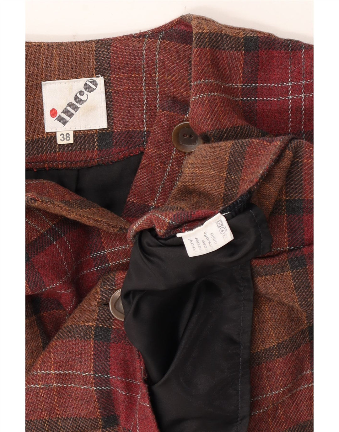 Vintage Damen Crop 4 Button Blazer Jacke EU 38 Mittelbraun kariert