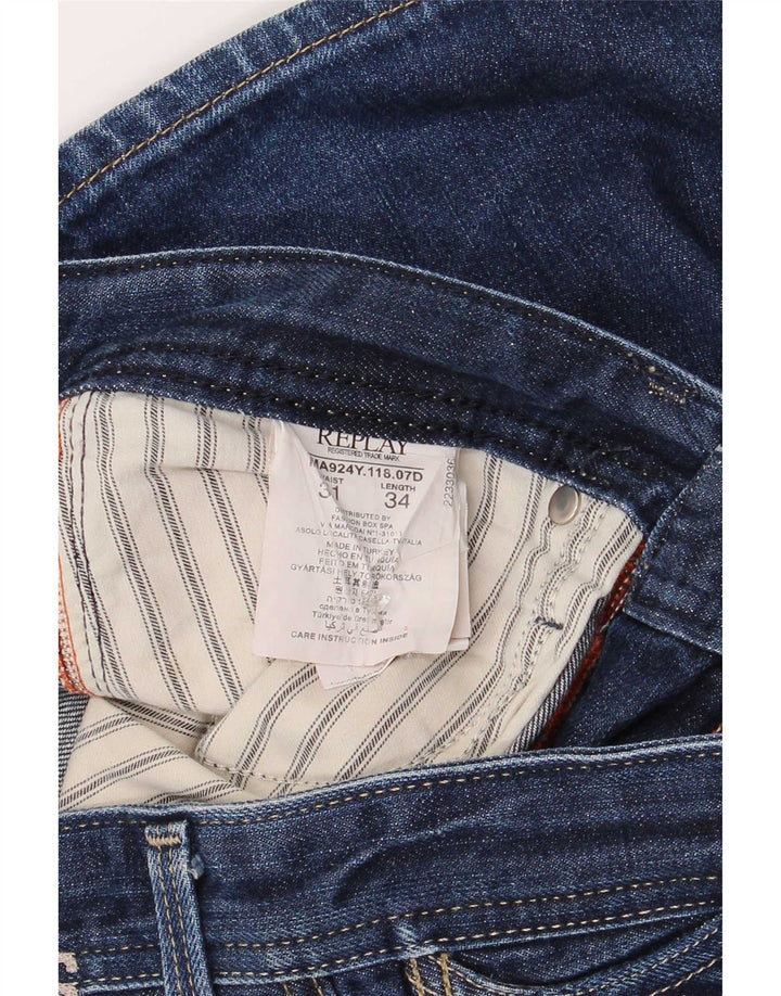 Replay Herren Straight Jeans W31 L34 Marineblaue Baumwolle