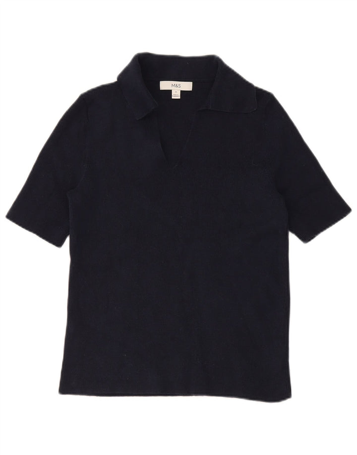 Marks & Spencer Damen Poloshirt UK 12 Medium Marineblau Baumwolle