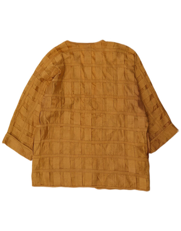 Vintage Damen Langarmbluse Top UK 20 2XL Gelb karierte Seide