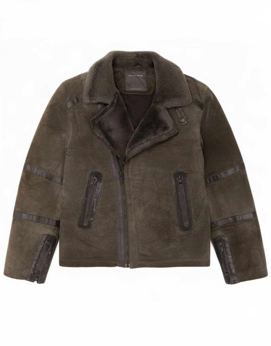 Zara Herren Wildleder Bikerjacke UK 40 Large Khaki
