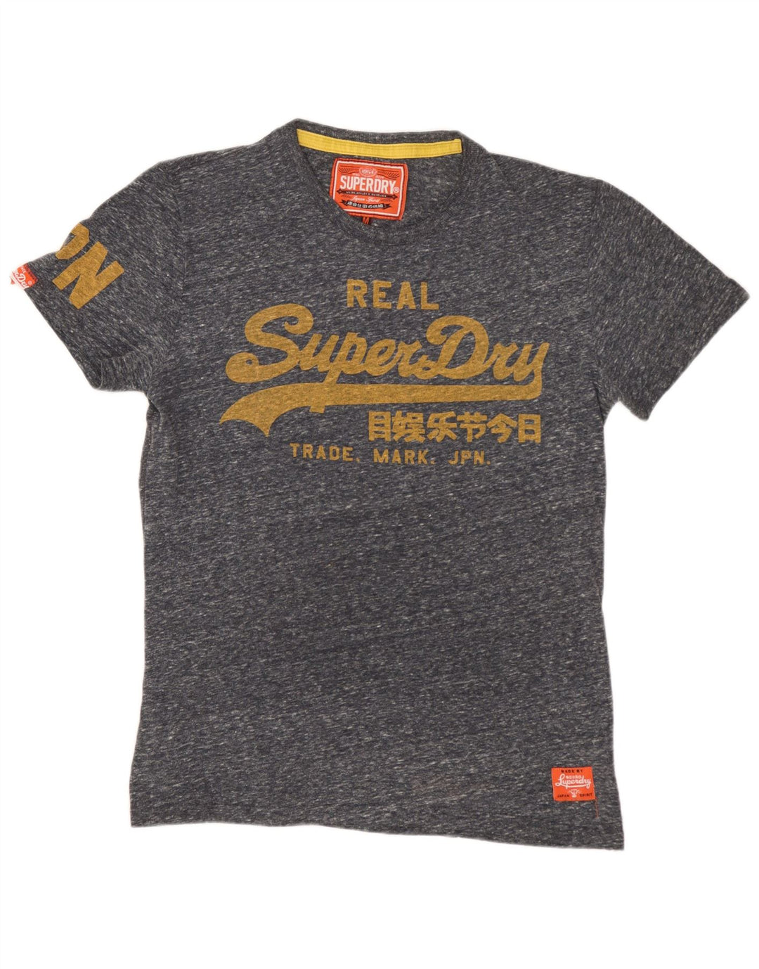 SUPERDRY Herren Grafik-T-Shirt-Oberteil aus mittelgrau gesprenkelter Baumwolle