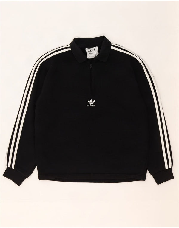 Adidas Herren Polo-Hals-Sweatshirt-Pullover aus mittelschwarzer Baumwolle