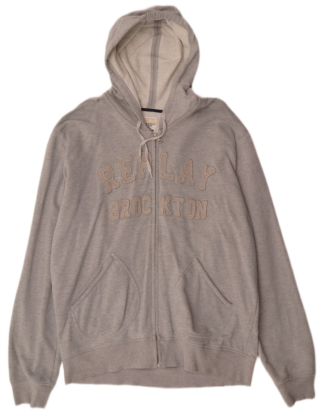 Replay Herren-Kapuzenpullover mit grafischem Reißverschluss, 2XL, graue Baumwolle
