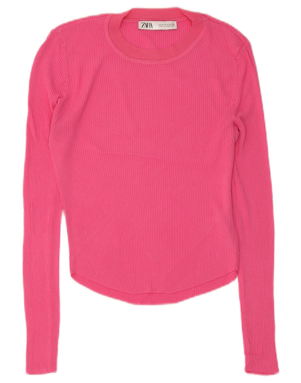 Zara Damen Regular Top Langarm UK 8 Small Rosa Viskose
