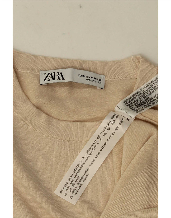 Zara Damen-Pullover mit Rundhalsausschnitt, UK 12, mittelbeige Viskose