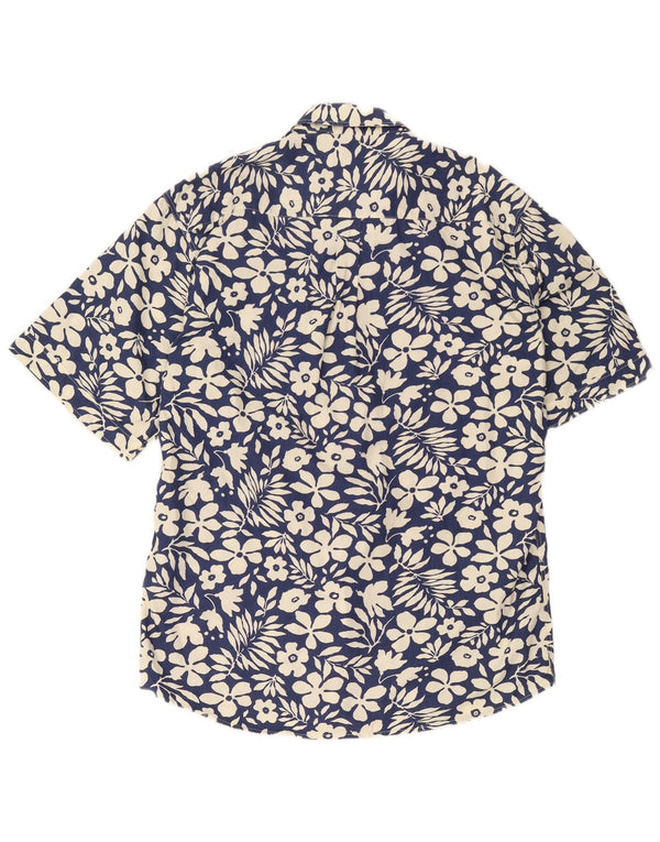 Vintage Herren Kurzarmhemd Medium Marineblau geblümt
