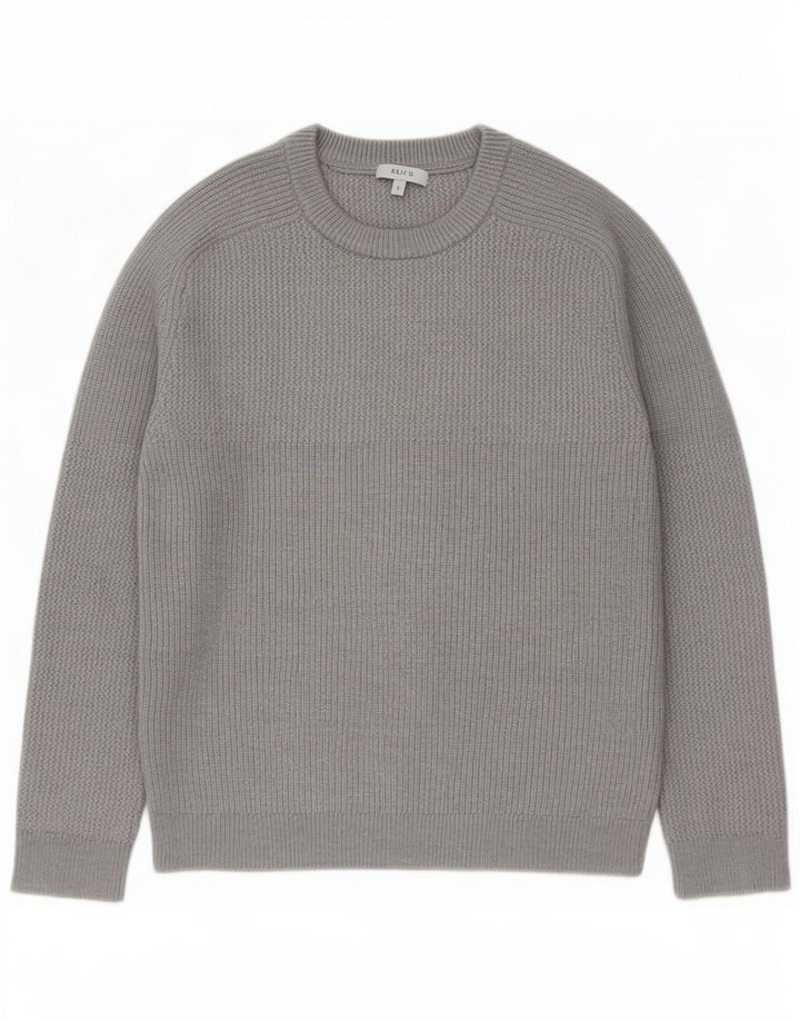 Reiss Herren-Pullover mit Rundhalsausschnitt, große graue Wolle