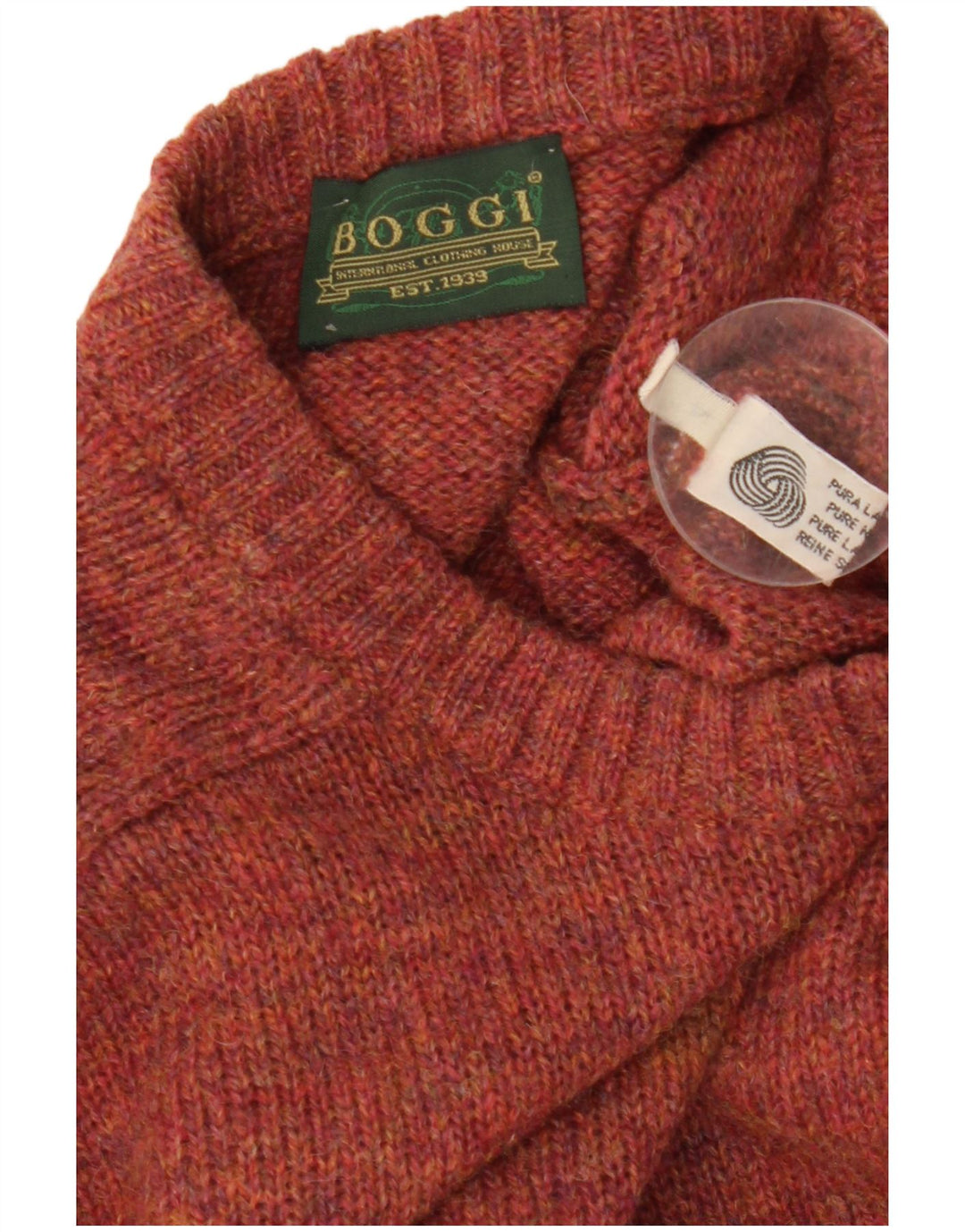 Boggi Herren-Pullover mit Rundhalsausschnitt, mittlere kastanienbraune Wolle