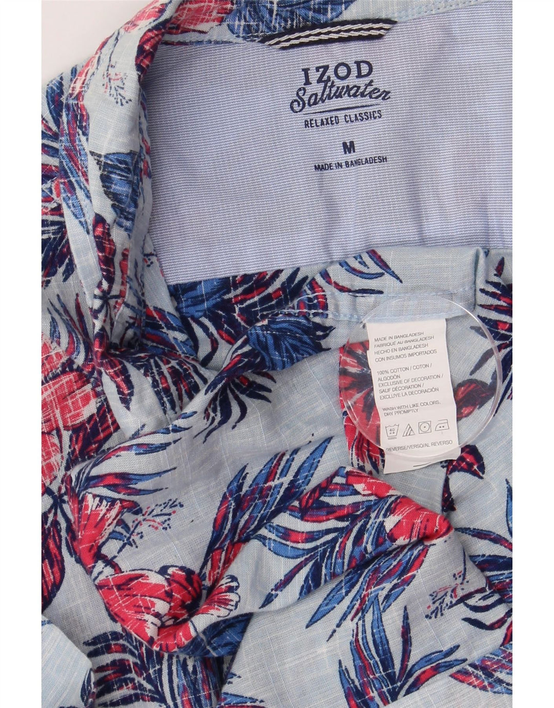 Izod Herren Salzwasser-Kurzarmhemd aus mittelblauer, geblümter Baumwolle