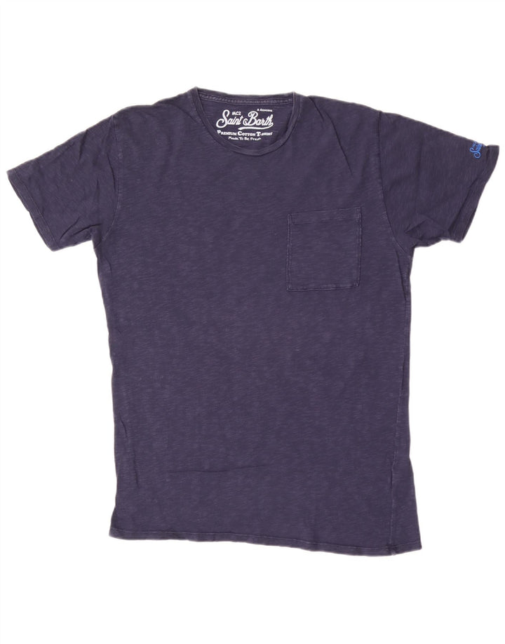 MC2 SAINT BARTH Herren-T-Shirt-Oberteil aus mittelblauer, melierter Baumwolle